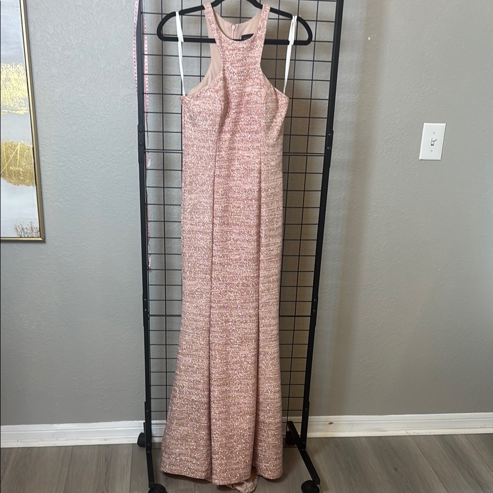 Xscape Rose Gold Halter Prom Gown